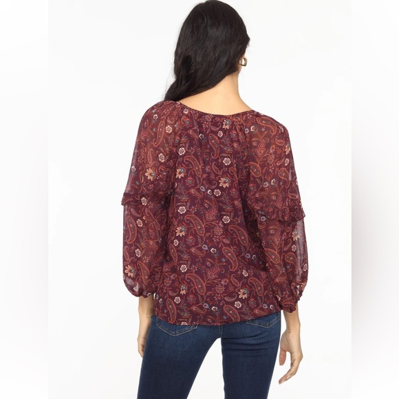 Veronica M Gredana Ruffle Chiffon Blouse- Top, Deep Plum Paisley, Women’s Small - Picture 3 of 14